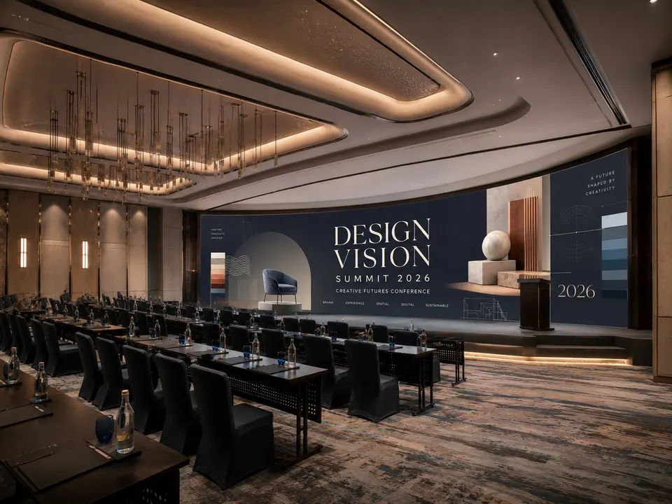Large curved LED wall in a conference hall