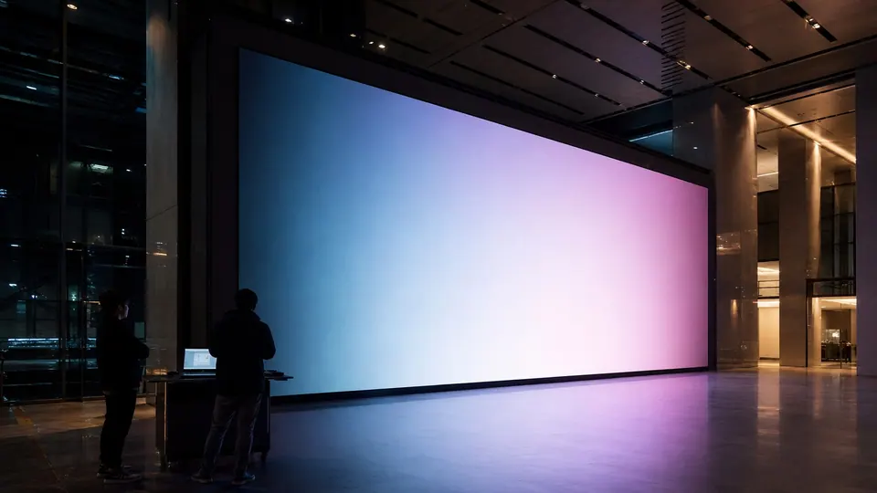 Final light-up of a large LED wall in a lobby