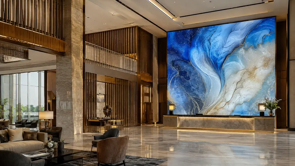 Large LED wall in a hotel lobby