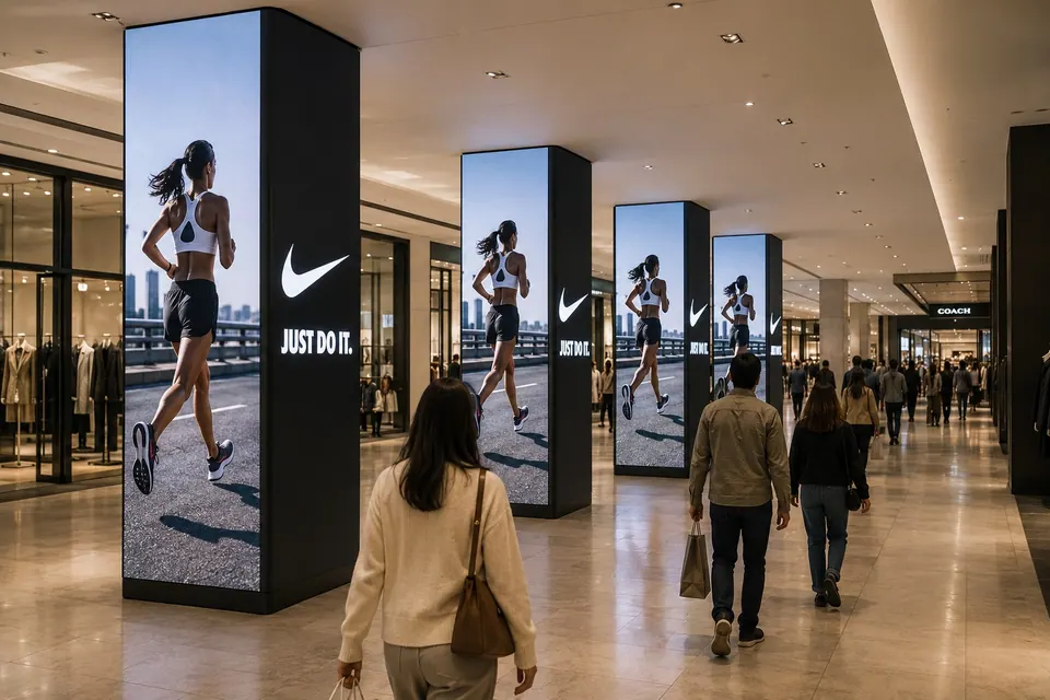 Column LED signage in a department store