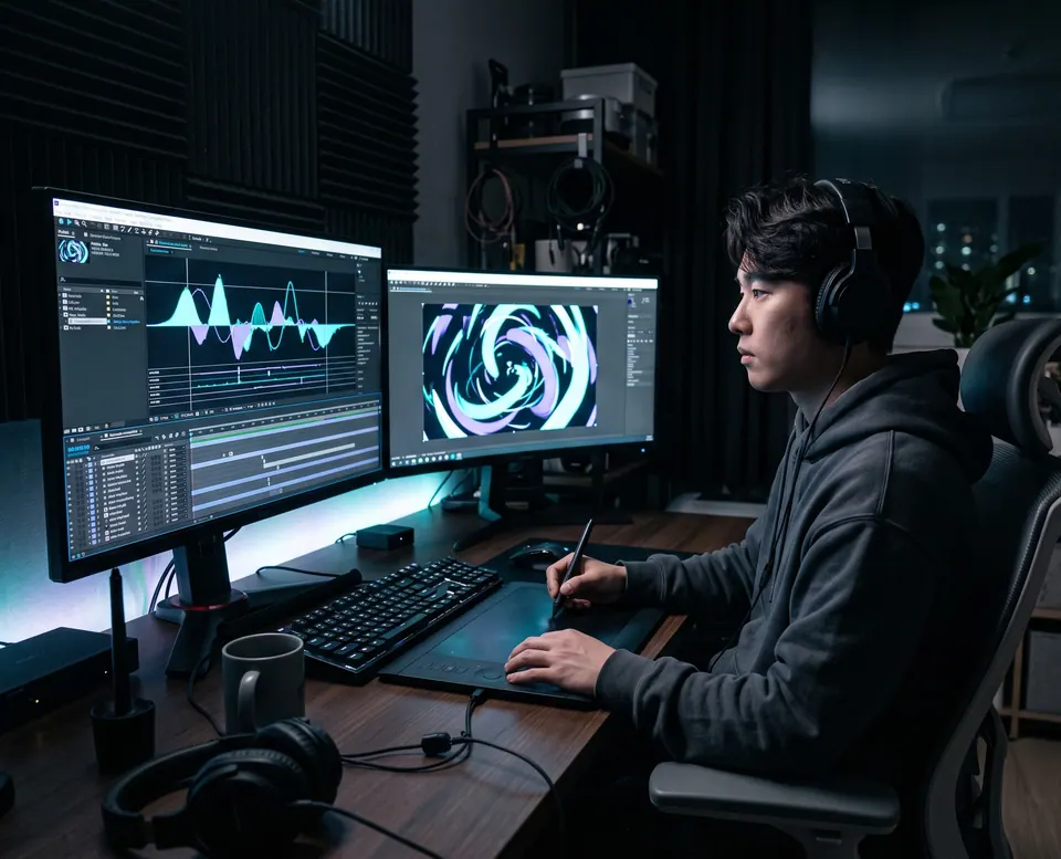 Studio editing motion-graphics content