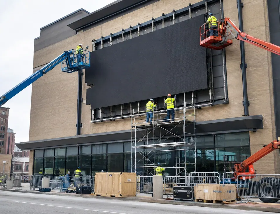 LED facade installation on site