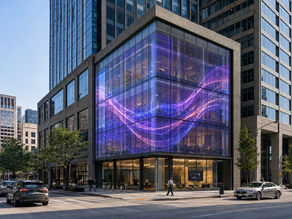 Transparent LED on a building's glass facade